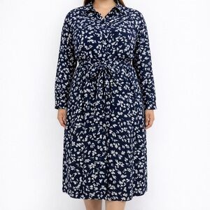 Ophelia Roe Blue & White Satin Button Front Dress Size 3X Tie Belt